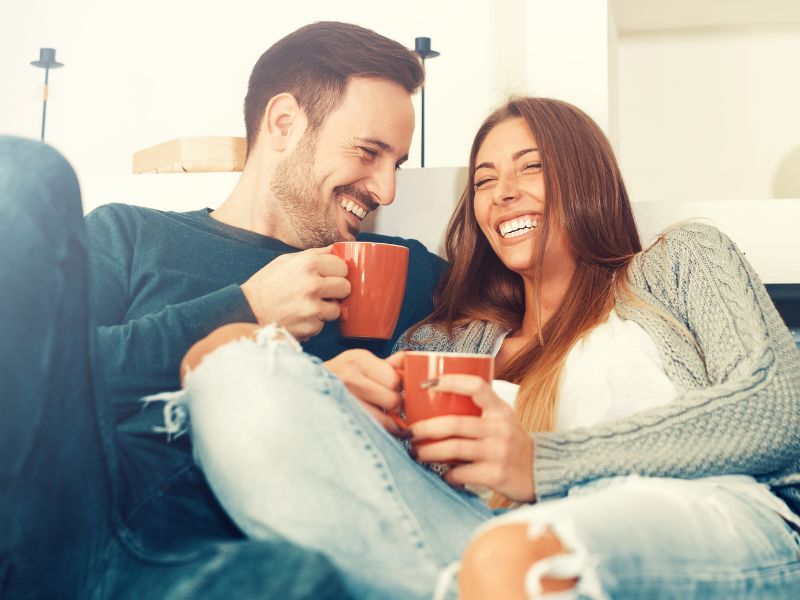 loving couple drinking coffee